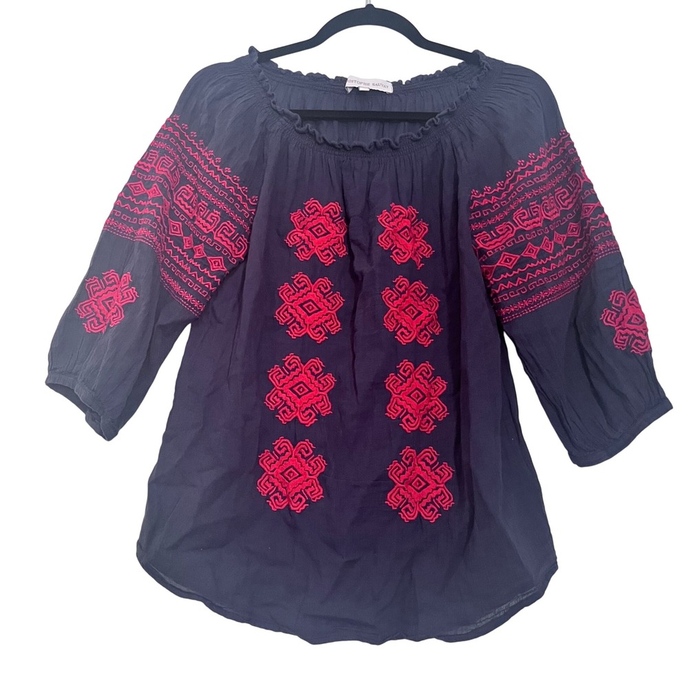 Christophe Sauvat Top Size M‎ Embroidered Peasant 100% Cotton Top (M558)